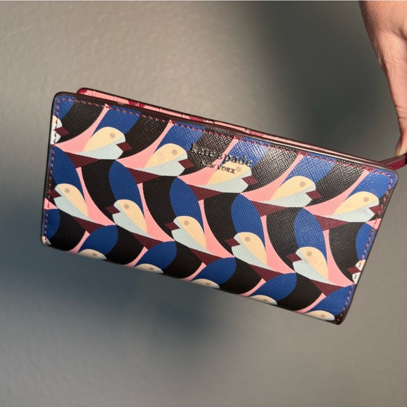 Kate Spade Cameron Geo Birds Large Slim Bifold Wallet - Picture 1 of 8